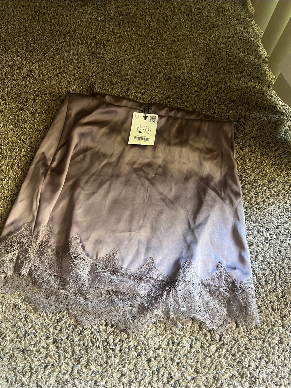 Zara Lavender-Taupe Satin Lace Trim Slip Skirt